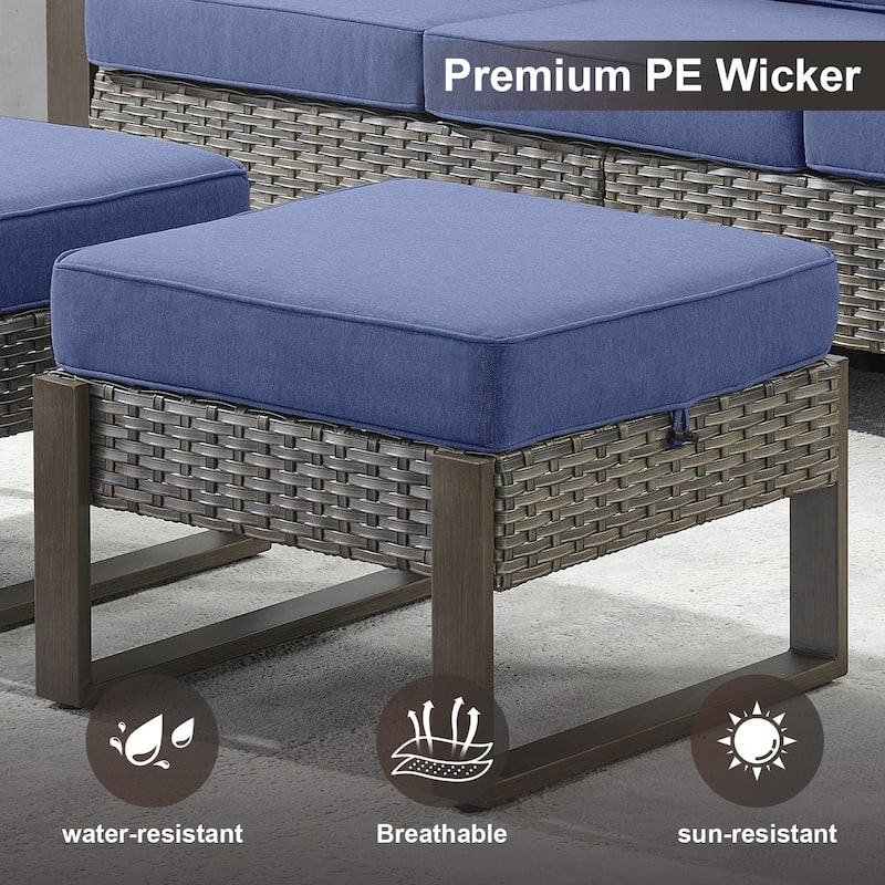 Gymojoy 7 Pieces Patio Sofa with Rattan Swivel Rocking Chair Ottomans Outdoor Conversation Set