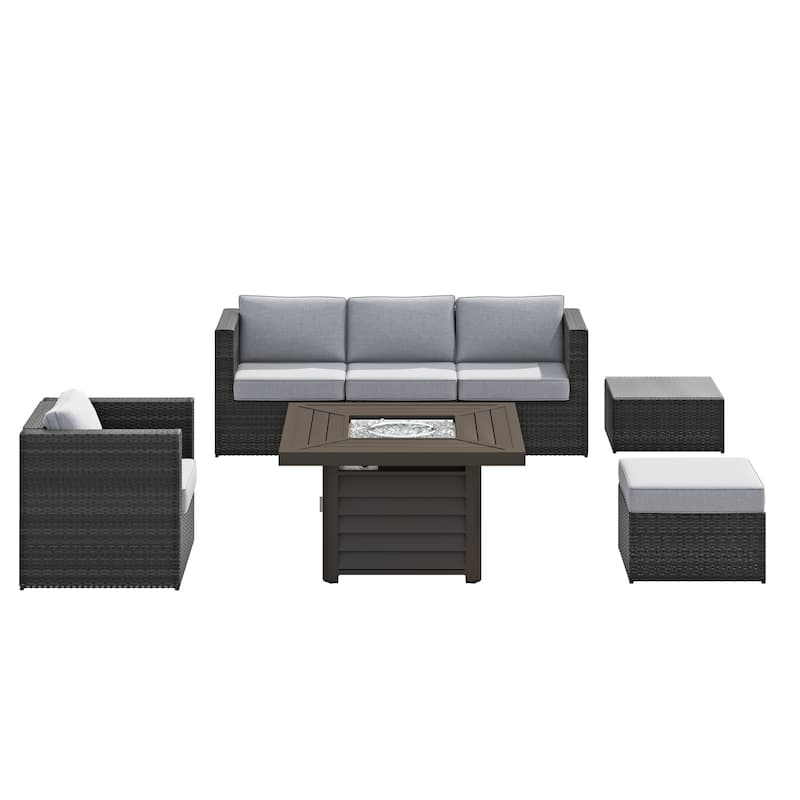 Corvus Trey 7-piece Patio Wicker Sofa Set with Fire Table