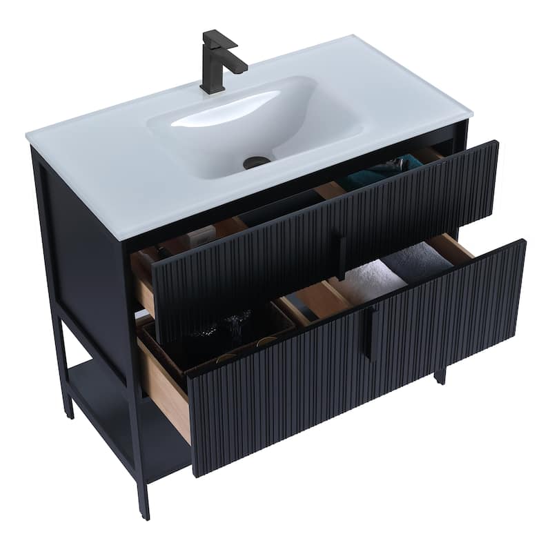 Fine Fixtures Serenity Modern Bathroom Vanity with White Glass Top