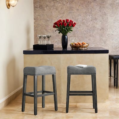 Upholstered Backless Saddle Seat Bar Stools in Gray (Set of 2)