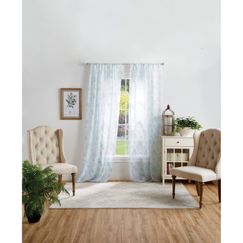 Martha Stewart Bellefield Floral Sheer Rod Pocket Curtain Panel Pair - 95-inch - Aqua