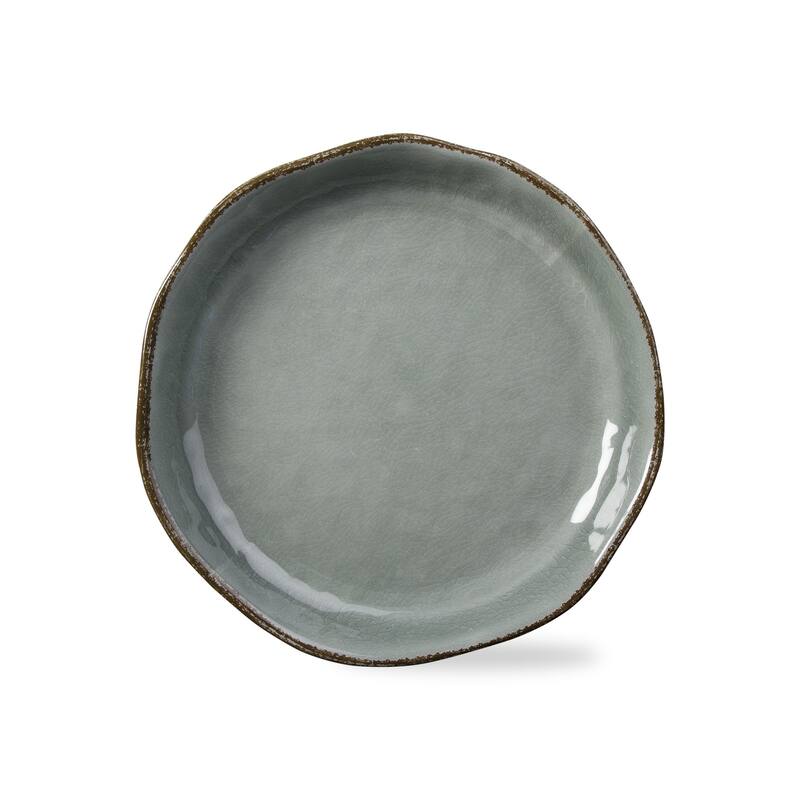 16"x16" Veranda Cracked Glazed Solid Wavy Edge Melamine Serveware Bowl Dishwasher Safe Indoor Outdoor Slate Blue