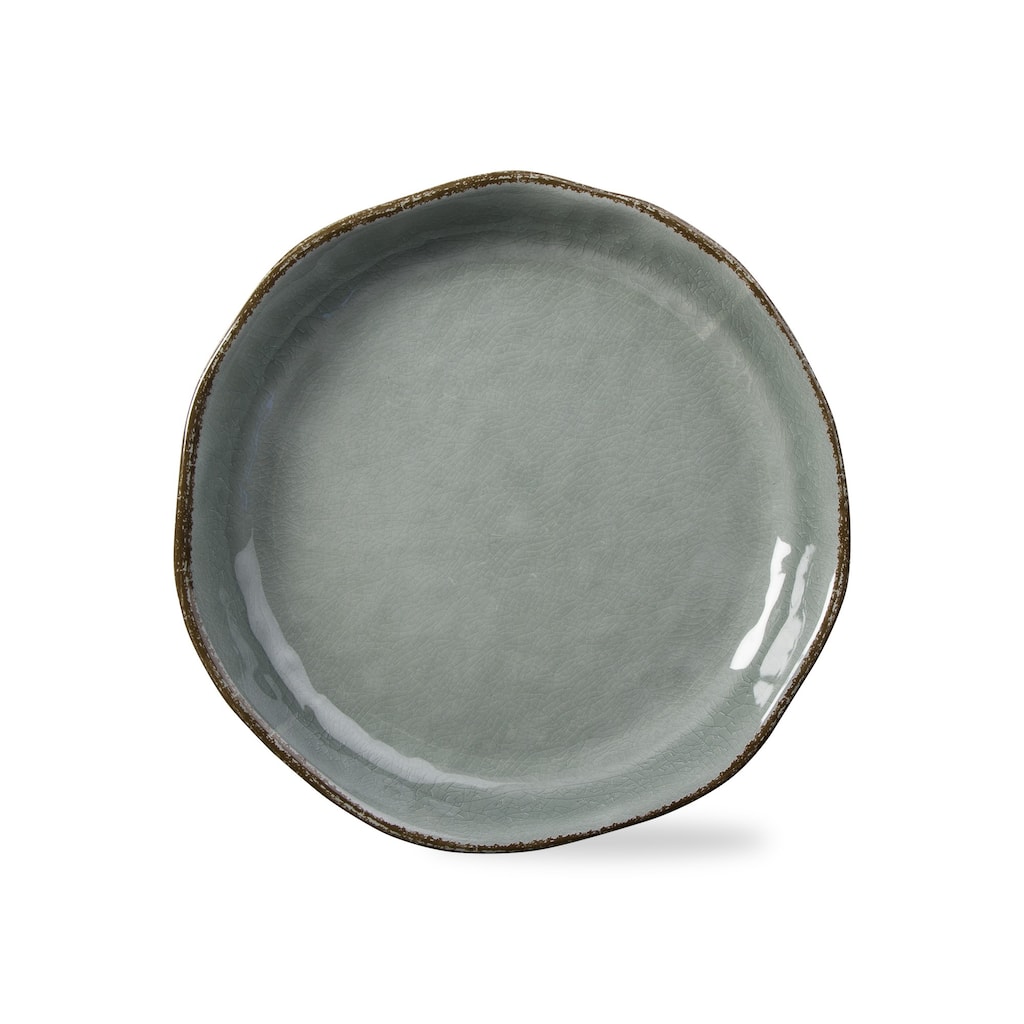 16"x16" Veranda Cracked Glazed Solid Wavy Edge Melamine Serveware Bowl Dishwasher Safe Indoor Outdoor Slate Blue