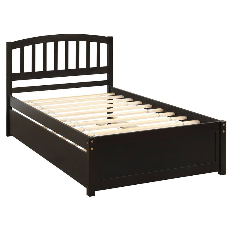 Elegant Twin Platform Bed with Trundle, Solid Pine Wood Frame for Space-Saving Sleepovers