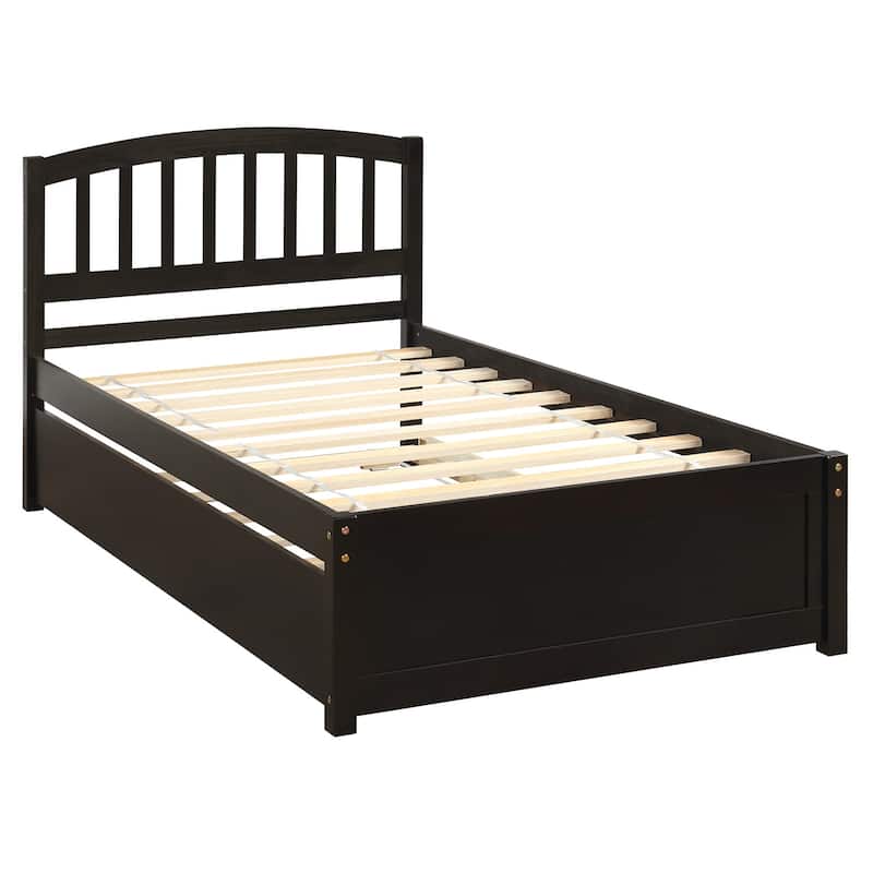 Wooden Platform Bed Frame w/ Trundle and Headboard,Twin Size