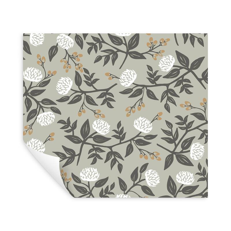 Rifle Paper Co. Peonies Grey Floral Premium Peel + Stick Wallpaper