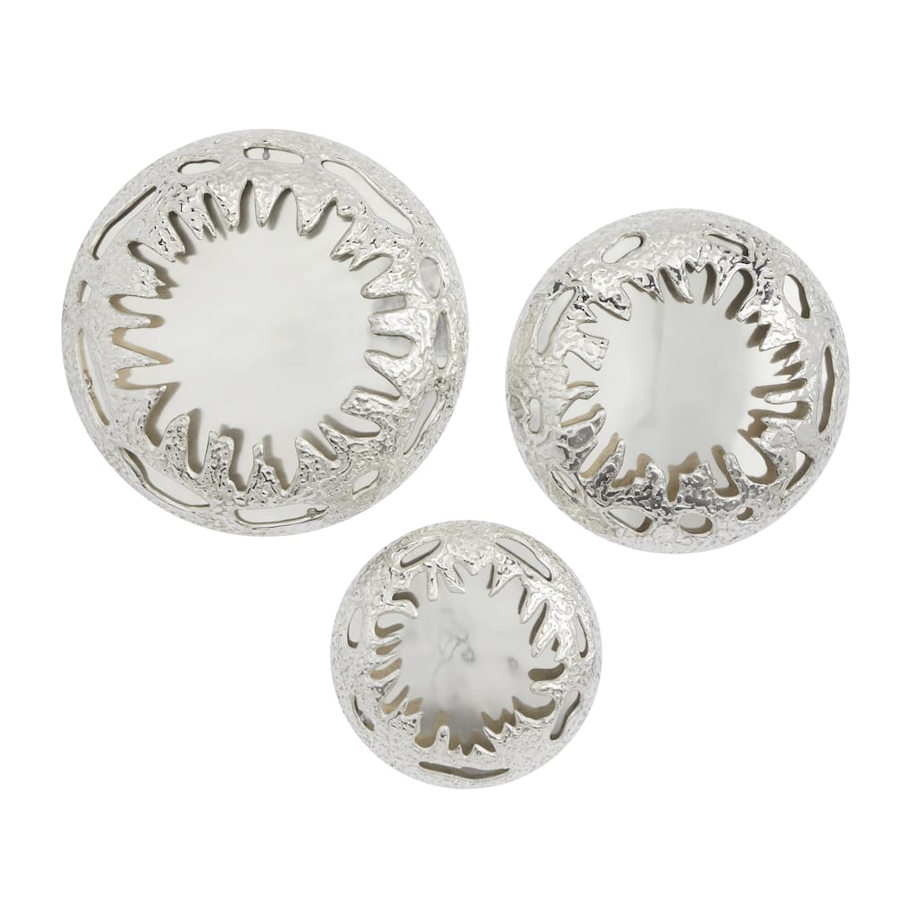 Aluminum Metal Sunburst Home Wall Decor with Textured Pattern - Set of 3 Silver - Roche River Decor