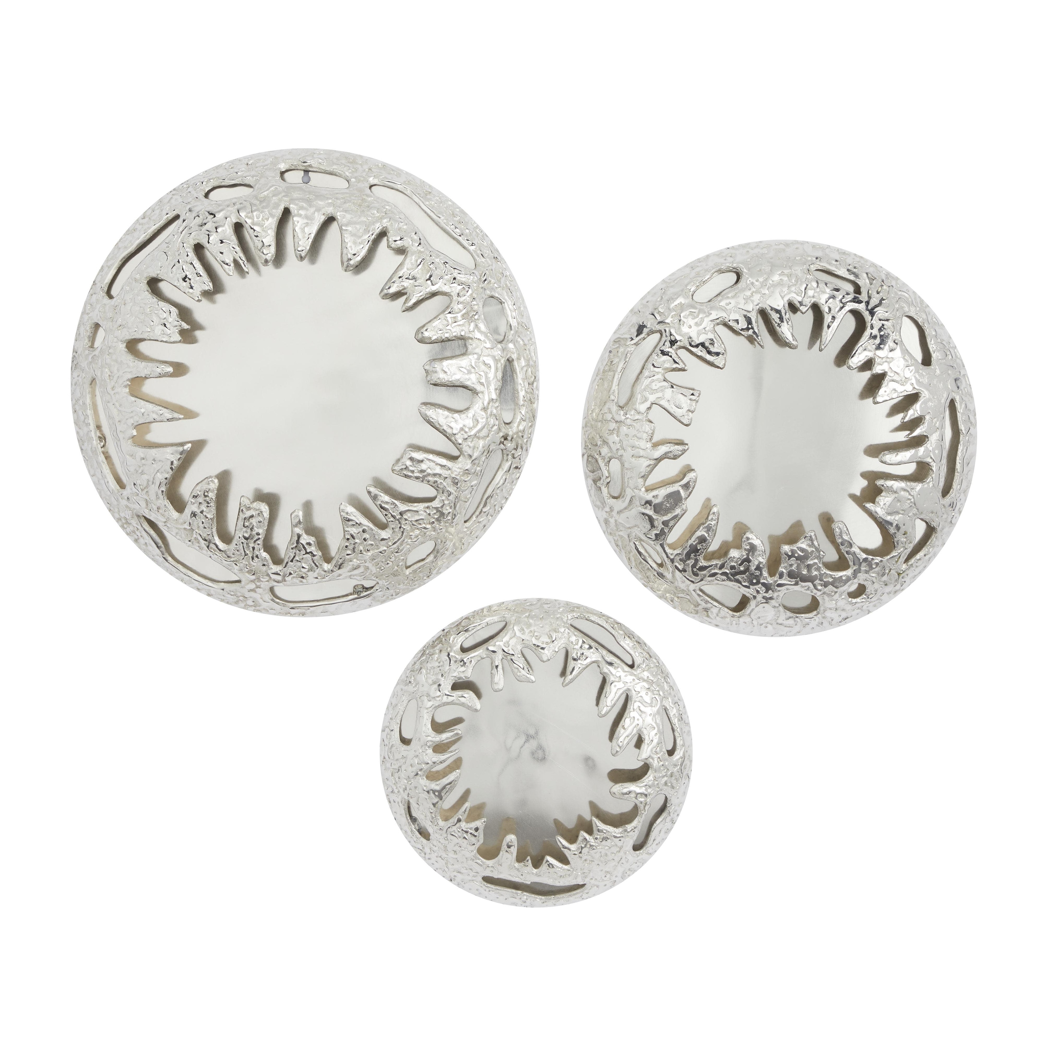 Aluminum Metal Sunburst Home Wall Decor with Textured Pattern - Set of 3 Silver - Roche River Decor