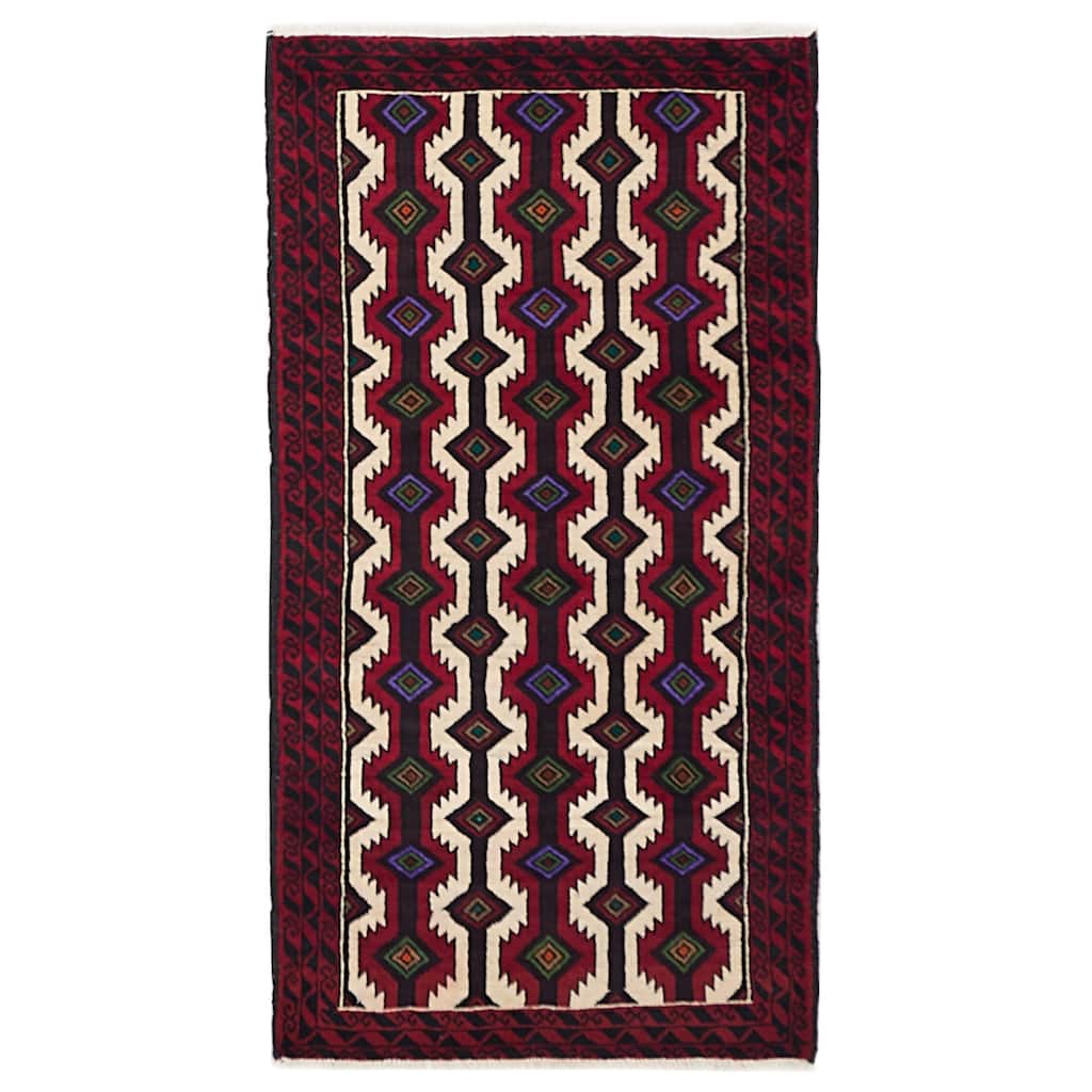 ECARPETGALLERY Hand-knotted Teimani Cream, Red Wool Rug - 3'3 x 6'1