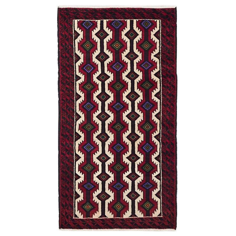 ECARPETGALLERY Hand-knotted Teimani Cream, Red Wool Rug - 3'3 x 6'1