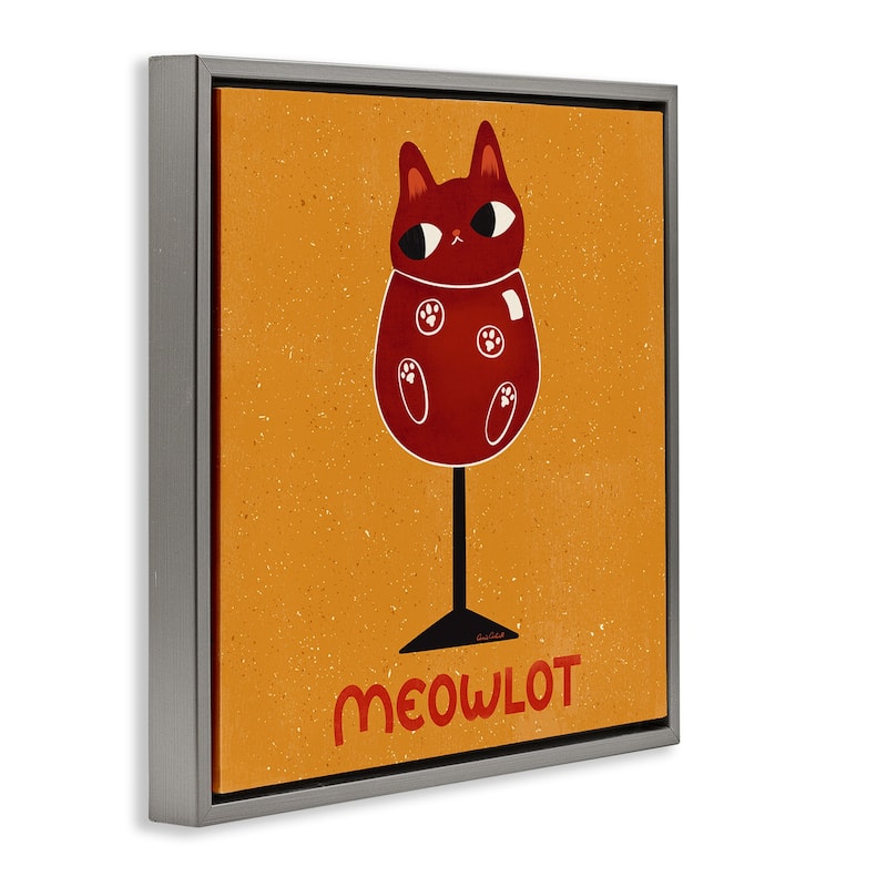 Stupell Meowlot Cat Merlot Framed Floater Canvas Wall Art Design By Carrie Cantwell