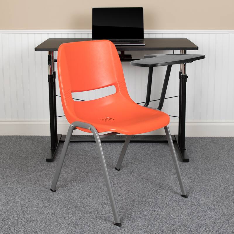 5 Pack Ergonomic Shell Chair with Left Handed Flip-Up Tablet Arm - Orange