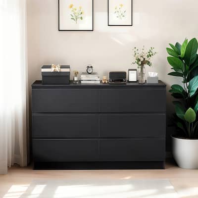 6 Drawer Dresser with Spacious Countertop,Wood Storage Cabinet with Concealed Handles & 6 Deep Drawers,15.7"D x 47.2"W x 30.9"H