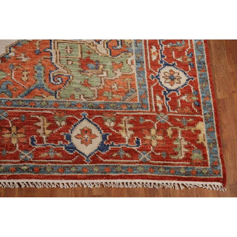 Geometric Heriz Serapi Indian Rug Handmade Traditional Wool Carpet - 8'9" x 11'10"