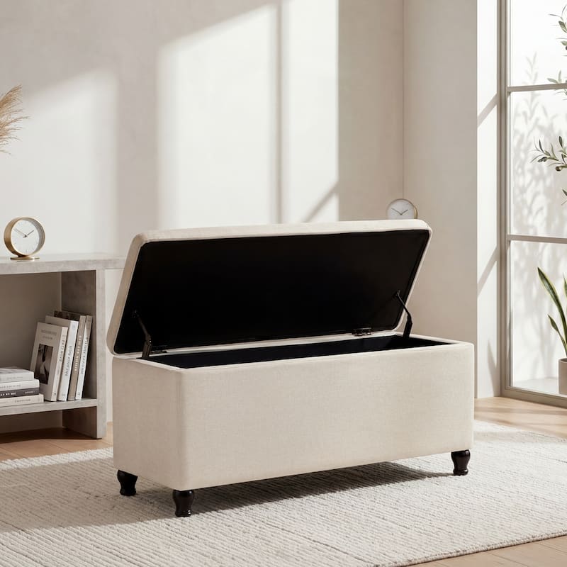 Adeco 41" Rectangle Linen Storage Ottoman Bench For Living room - 41.3"X17.3"X19.1"