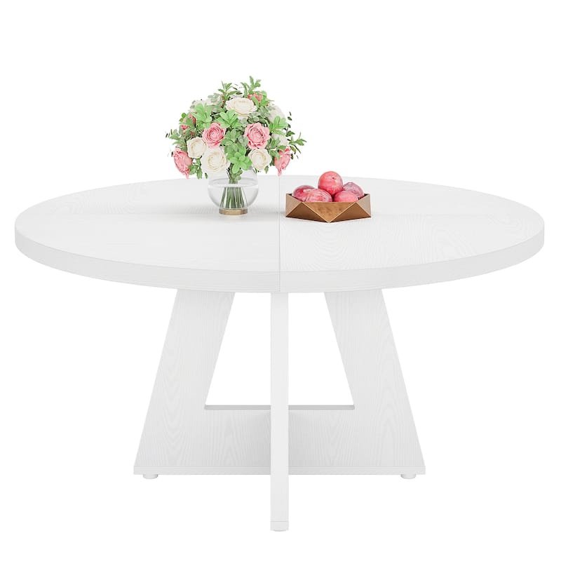 47 Inch Round Dining Table for 4, Wood Farmhouse Dinner Dinning Table for Kitchen Dining Living Room