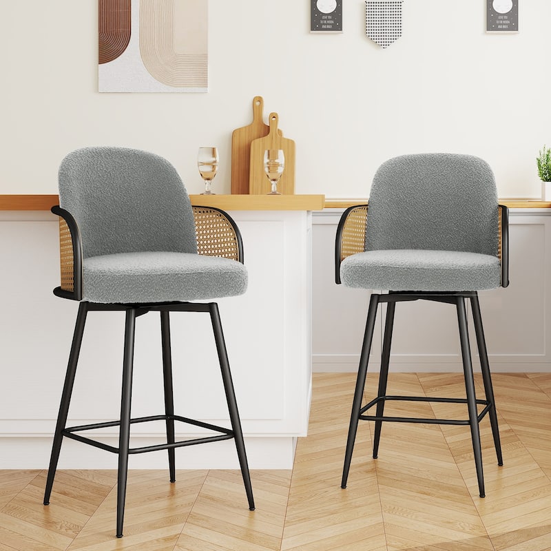 26" Swivel Boucle Fabric Upholstered Bar Stool - 38.2"H x 21.5"W x 23.2"D