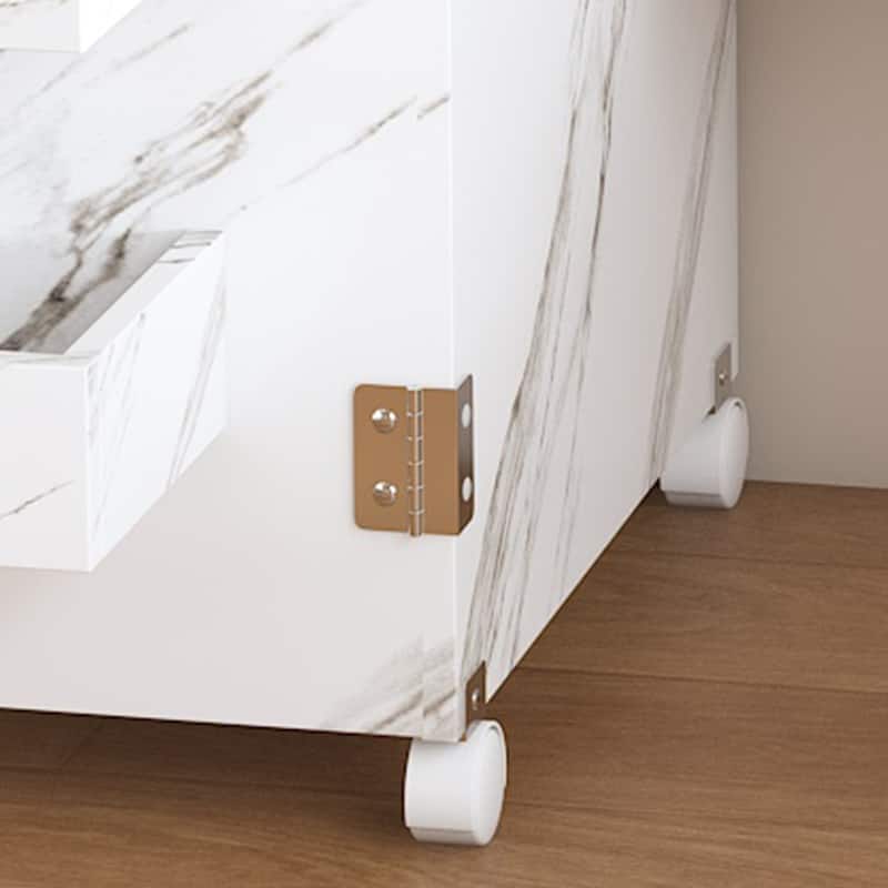 Foldable Sewing Table with Storage, 57.5" Craft Station with Locking Casters, Adjustable Cabinet & Shelves