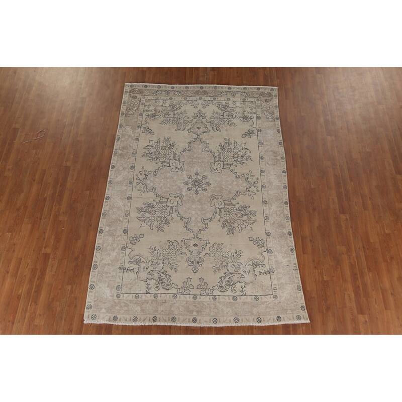 Distressed Tabriz Persian Vintage Rug Handmade Wool Carpet - 6'2"x 9'4"