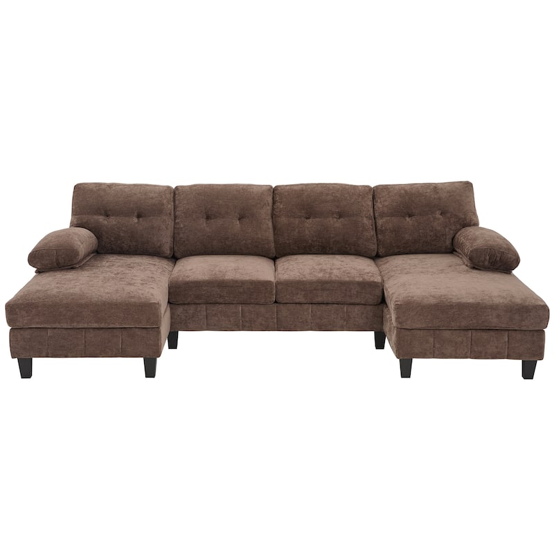 Roomfitters U-Shaped Chenille Sectional Sofa with Dual Chaises, Armrest Pillows and Storage Pockets for Living Room