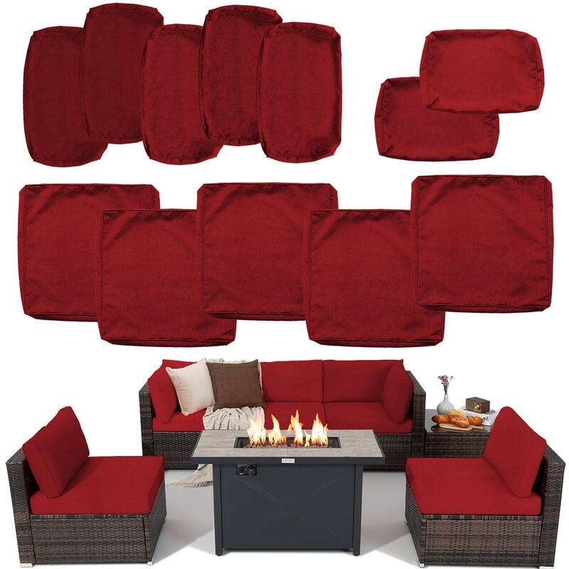Outdoor Patio Cushion Covers Replacement, Waterproof Furniture Cushion Slipcovers, for Wicker Rattan Sectional Couch Chair - 12pcs - Red