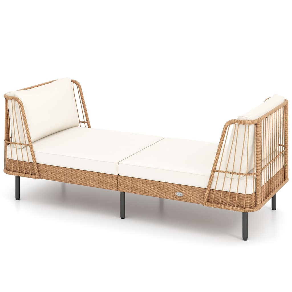 Gymax Patio Wicker Daybed w/Seat Back Cushions Robust Metal Legs For