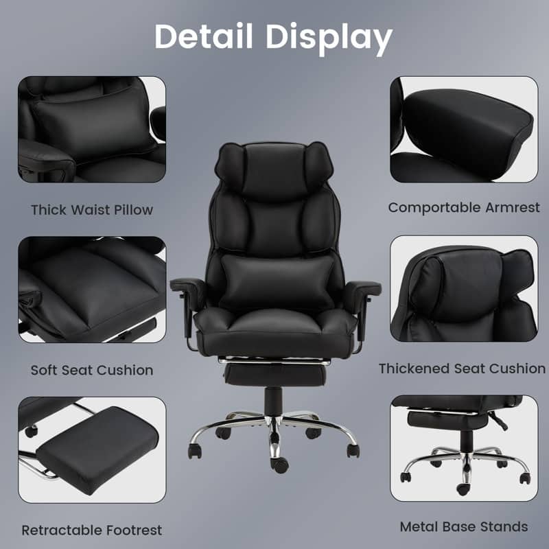 EROMMY Ergonomic Office Chair Adjustable Headrest Footrest Lumbar Support