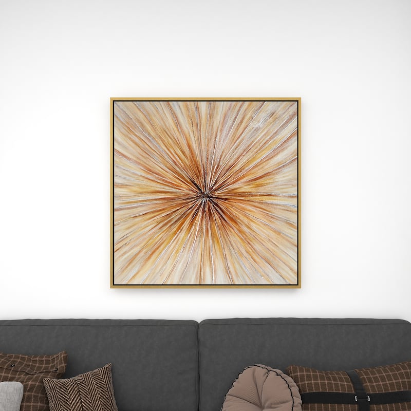 Canvas Starburst Radial Framed Wall Art with Gold Frame - Brown - Roche River Decor