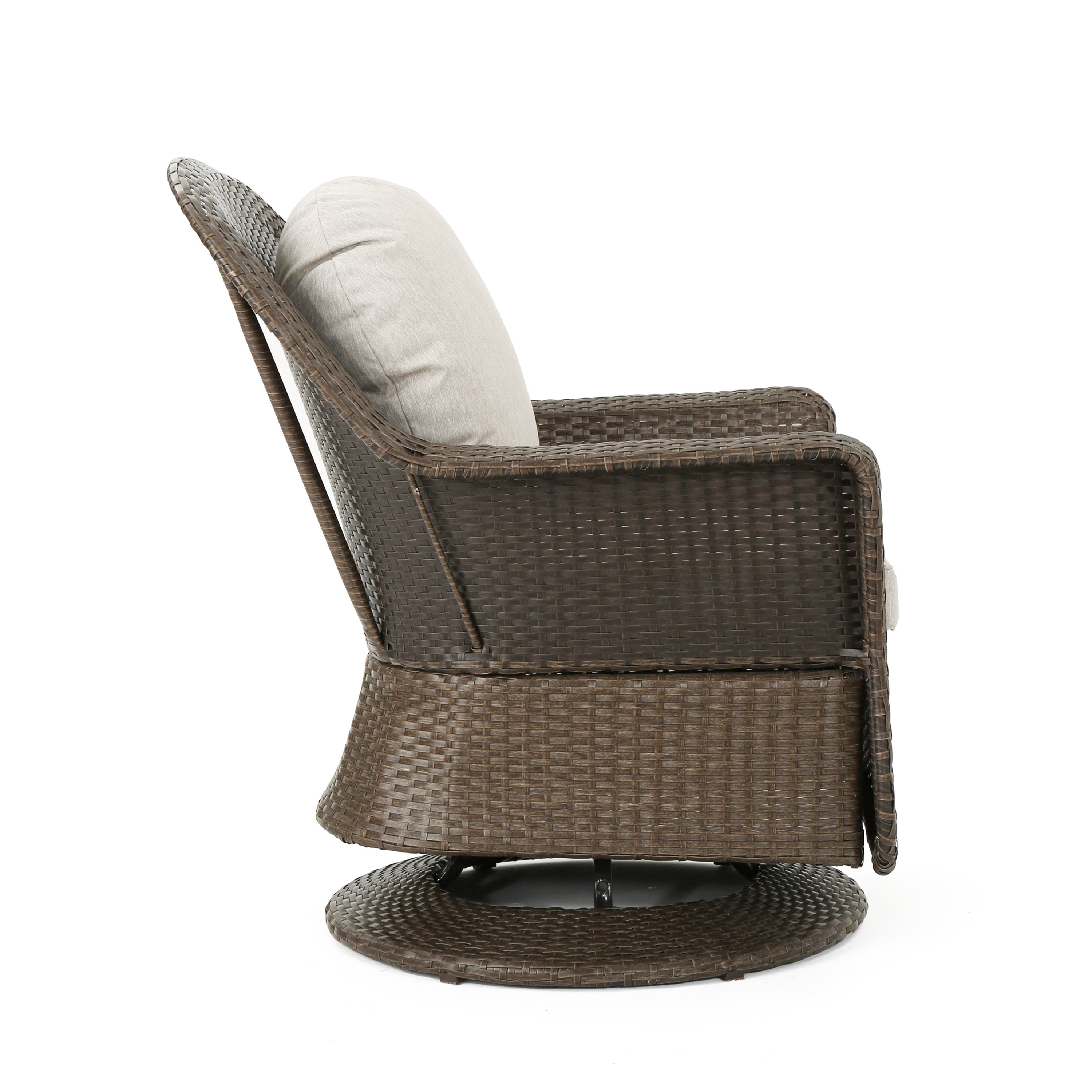 Liam Outdoor Brown Wicker Swivel Club Chairs with Water Resistant Cushions Set of 2 by Christopher Knight Home