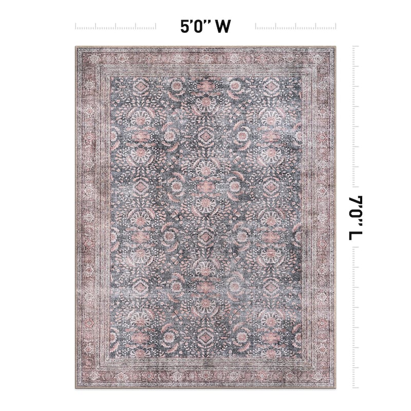 World Rug Gallery Vintage Inspired Machine Washable Non Slip Area Rug