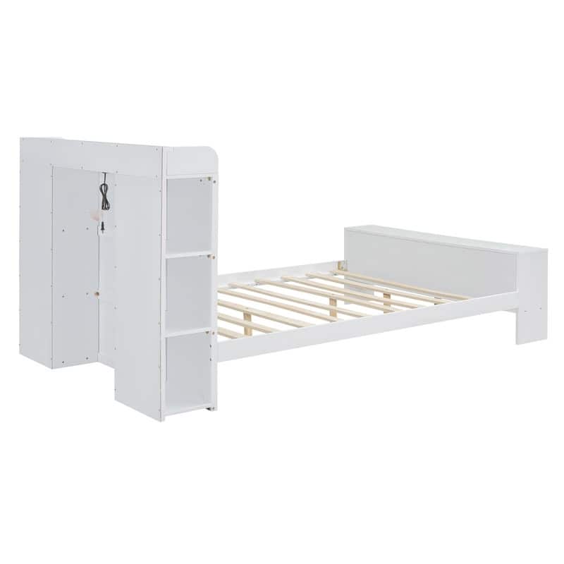 Platform Bed with Built-in Shelves,LED Light and USB Ports,Full/Twin Size