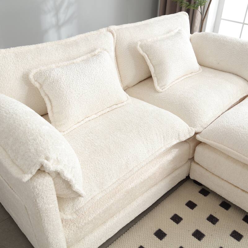 Chenille Double Sofa with Footstool, Removable Arms