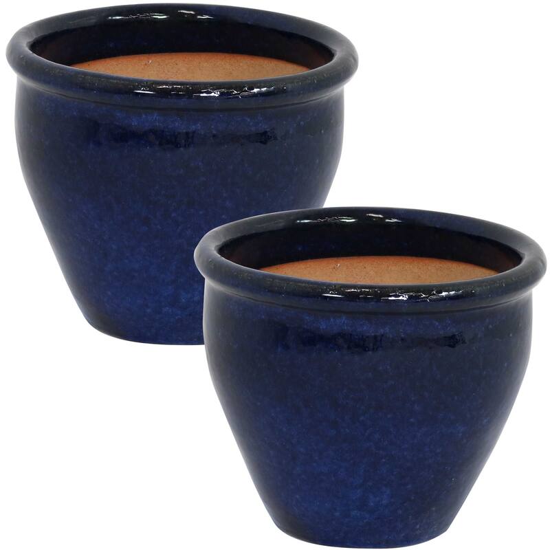 Sunnydaze Set of 2 Chalet High-Fired Glazed Ceramic Planters