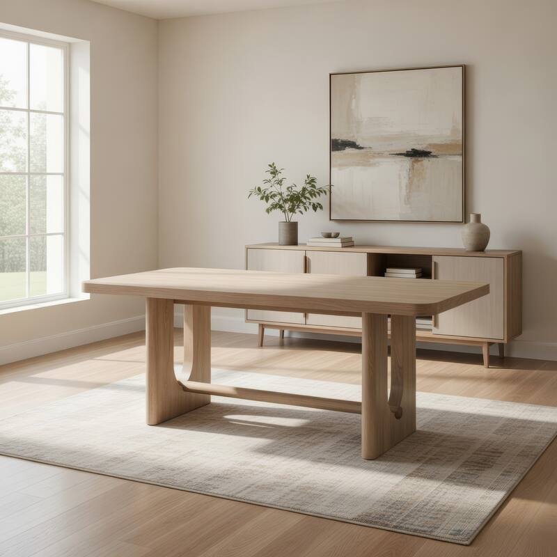 Zoko Dining Table, Pedestal Base, Classic White Wash Wood 83 Inch