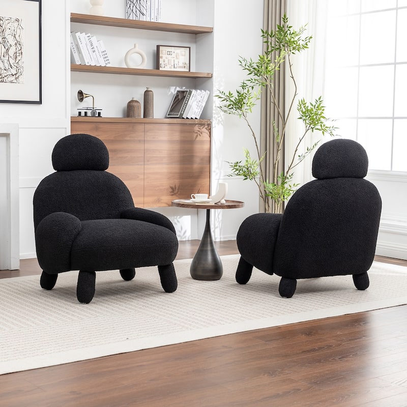 SEYNAR Modern Faux Sherpa Upolstered High Back Armless Accent Chair Set of 2
