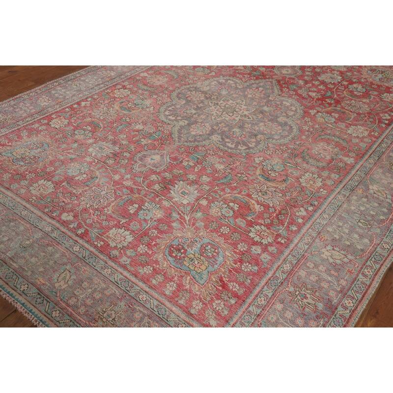 Tabriz Persian Vintage Rug Hand-Knotted Pink Traditional Wool Carpet - 6'9" x 10'3"