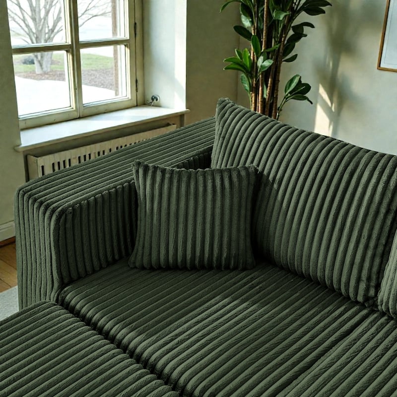 Compact Modular Sectional Sofa, Compressed Corduroy Cloud Couch, No Assembly Space Saving Sofa for Apartment