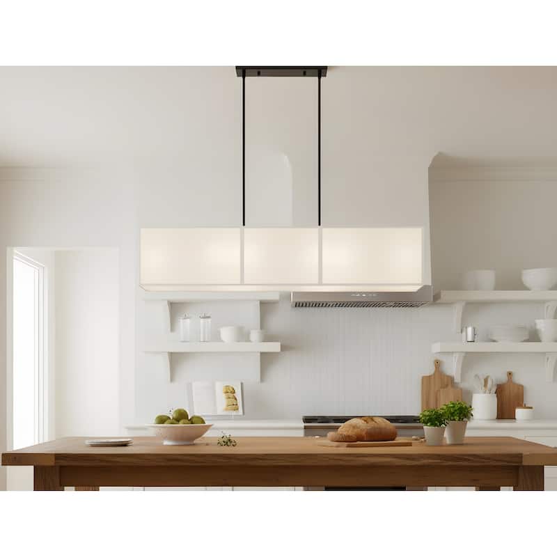 6-Light Rectangular Fabric Shaded Chandelier with Bottom Reflector - Black