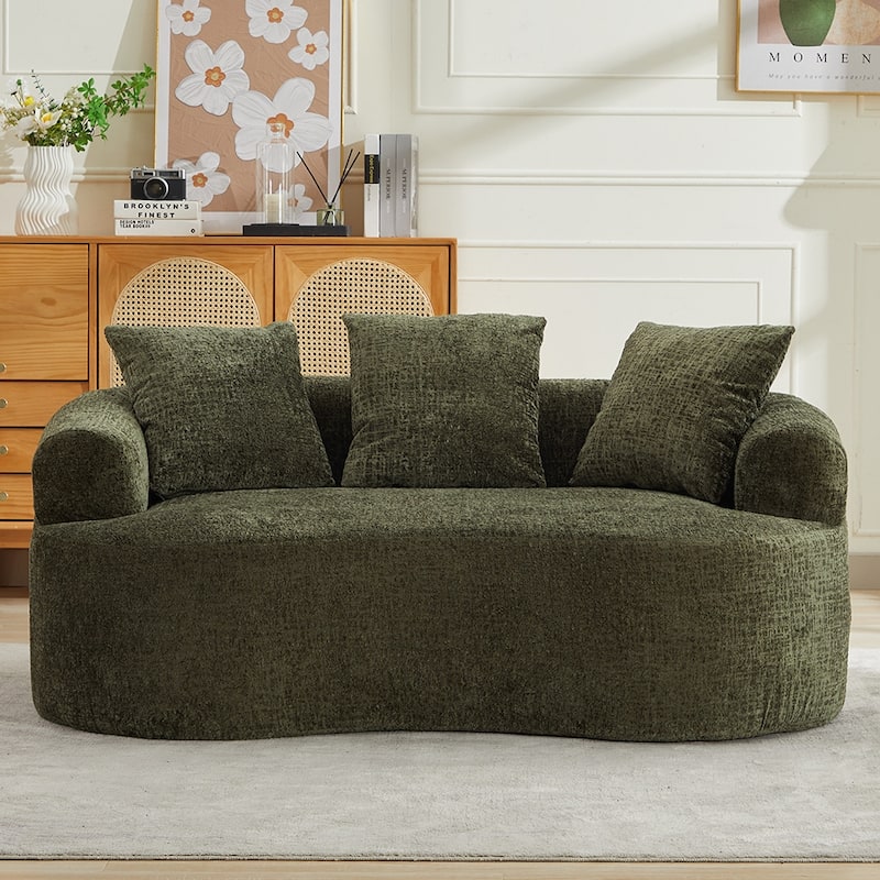 63.2" Modern Small Loveseat Sofa, Chenille Boneless Couch, Deep Seat Sofa with 3 Pillows