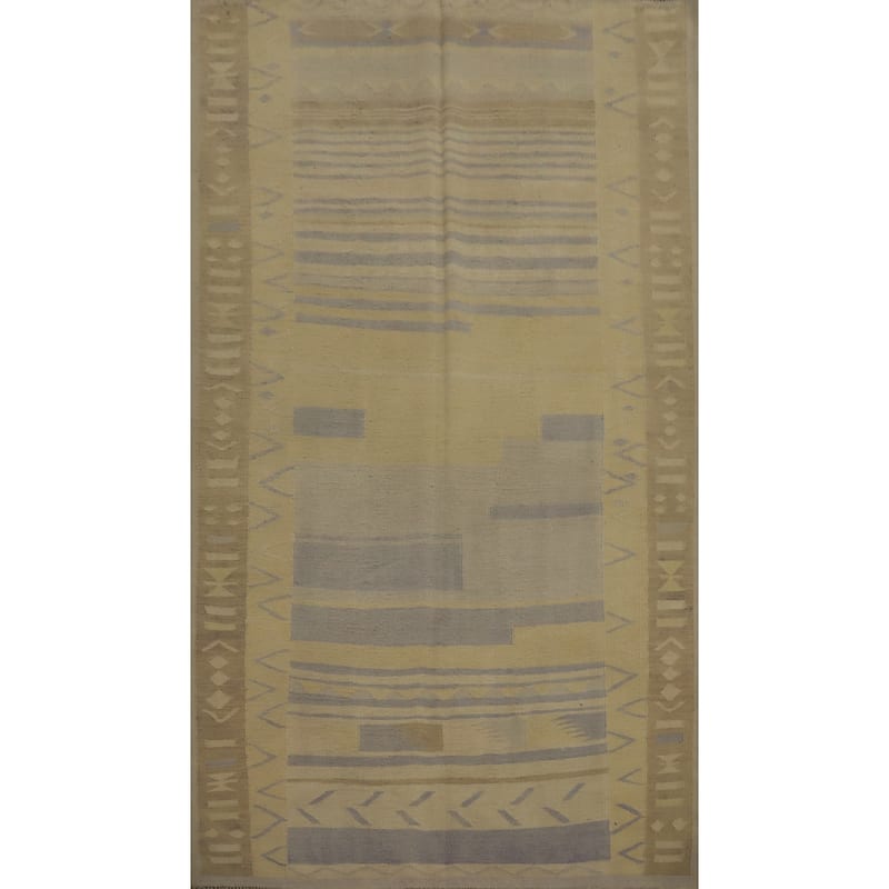 Hand Woven Oriental 100% Wool Carpet Southwestern Tribal Yellow & Gold Kilim Area Rug - 8' 0'' X 4' 10''