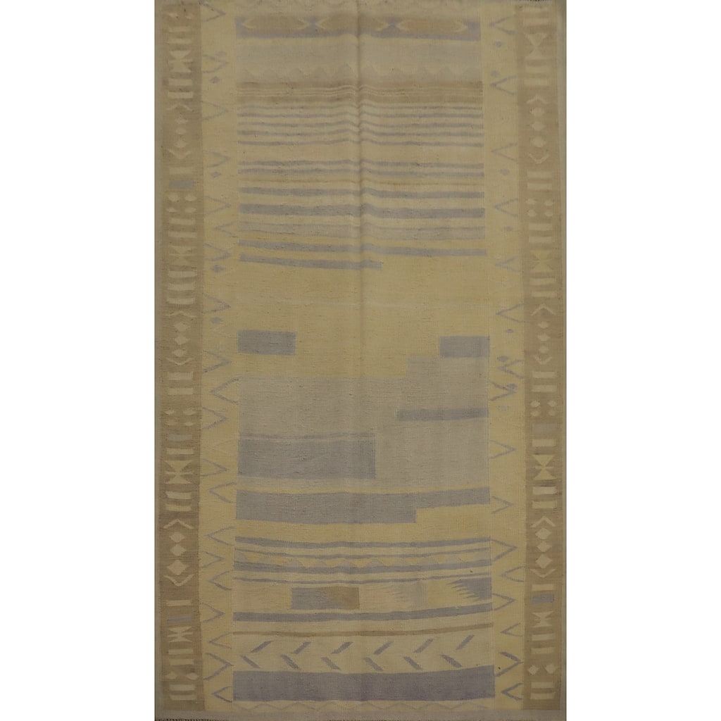 Hand Woven Oriental 100% Wool Carpet Southwestern Tribal Yellow & Gold Kilim Area Rug - 8' 0'' X 4' 10''