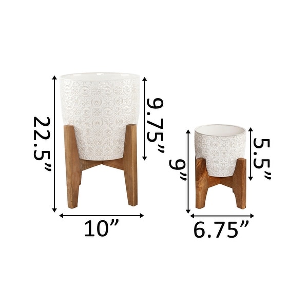Mid-Century 10" & 6.6" Cathedral Ceramic planter on Stand , SET OF 2