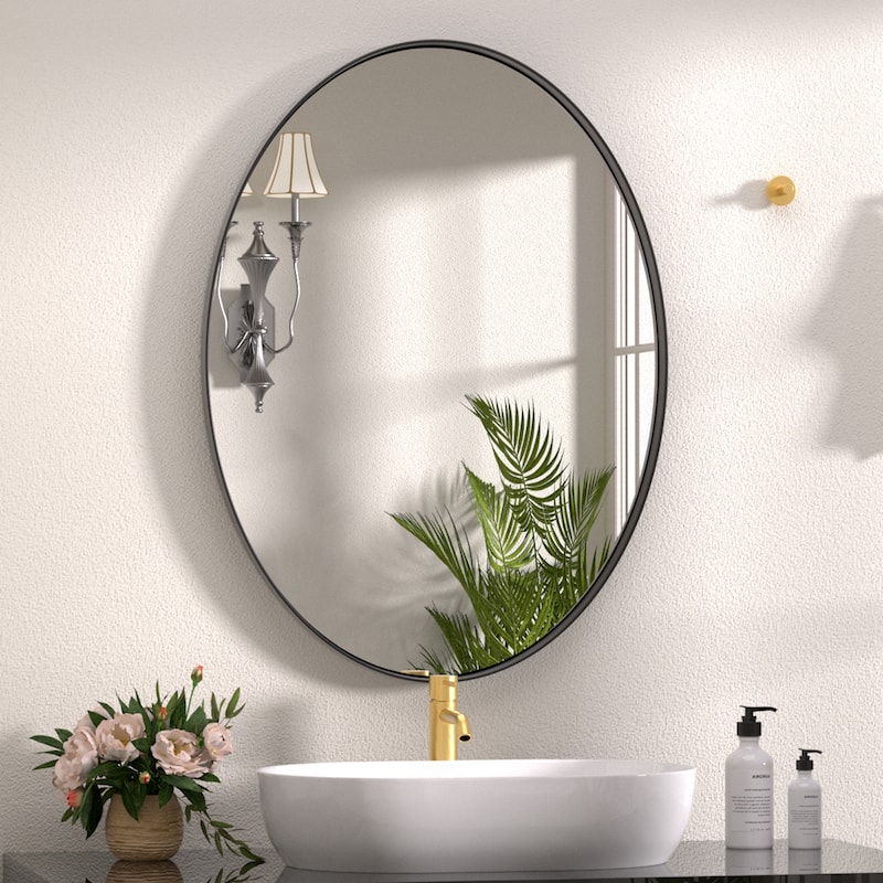 Modern Oval Wall Mirror with Metal Frame for Bathroom Vanity (1 Piece)