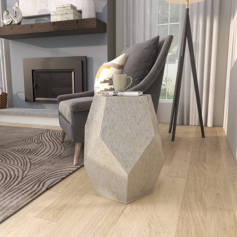 Mother of Pearl Shell Handmade Accent Table - Cream or Multi Colored