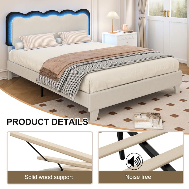 Upholstered Platform Bed Frame Queen Size with Headboard