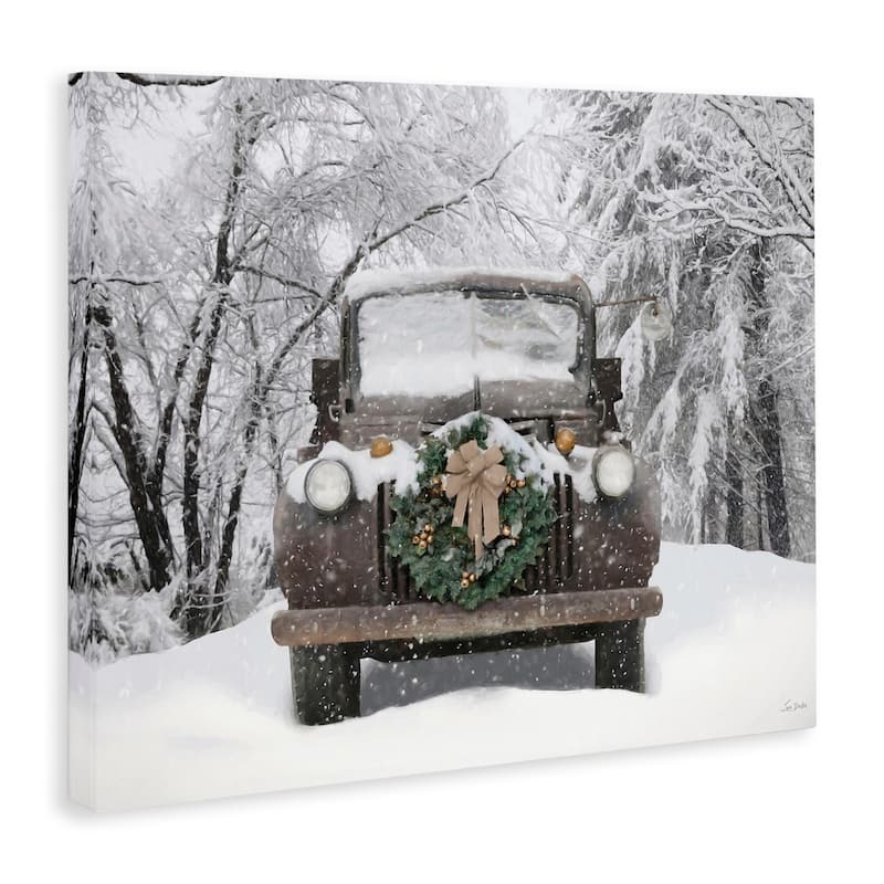Stupell Wreathed Truck in Snow Canvas Wall Art Design By Lori Deiter