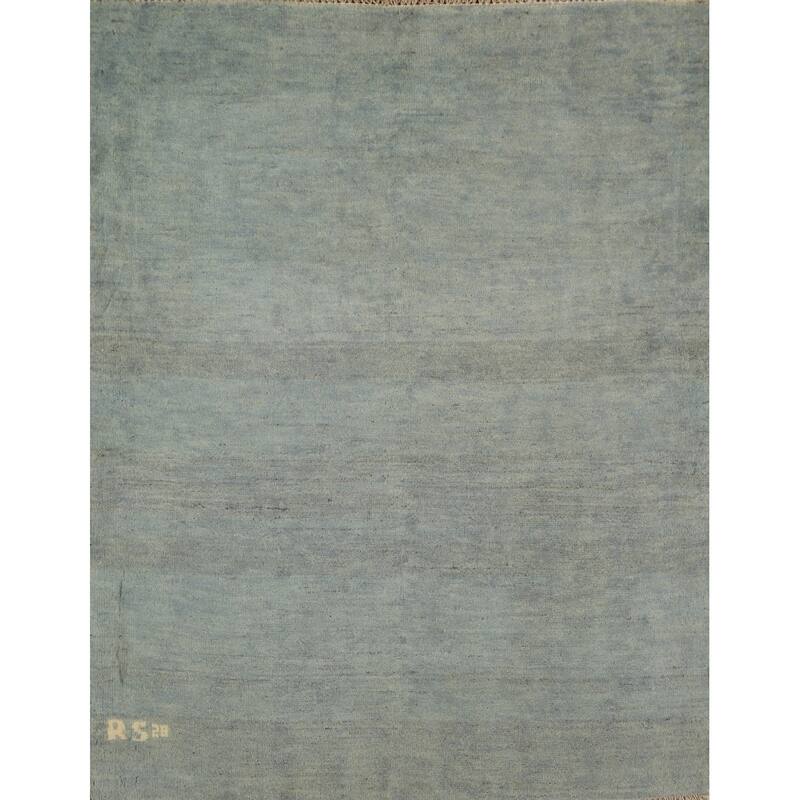 Blue Green Gabbeh Accent Modern Rug Handmade Wool Carpet - 3'11" x 4'7"