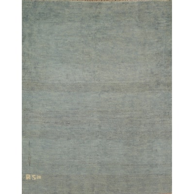 Blue Green Gabbeh Accent Modern Rug Handmade Wool Carpet - 3'11" x 4'7"