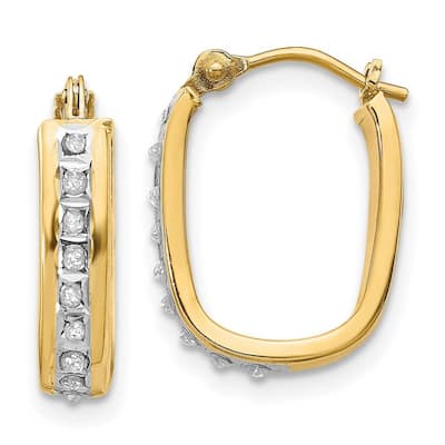 Curata 14k Yellow Gold Diamond Accent Squared Hinged Hoop Earrings (4x16mm)