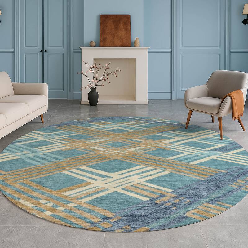 Machine Washable Indoor/ Outdoor Modern Trellis Chantille Rug